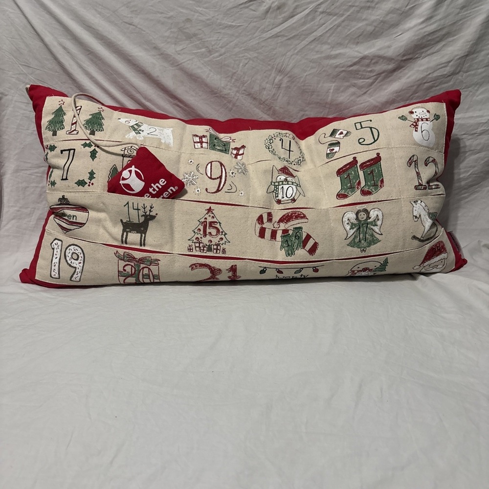 Save the Children 14x27" Feather Filled Canvas Christmas Advent Lumbar‎ Pillow